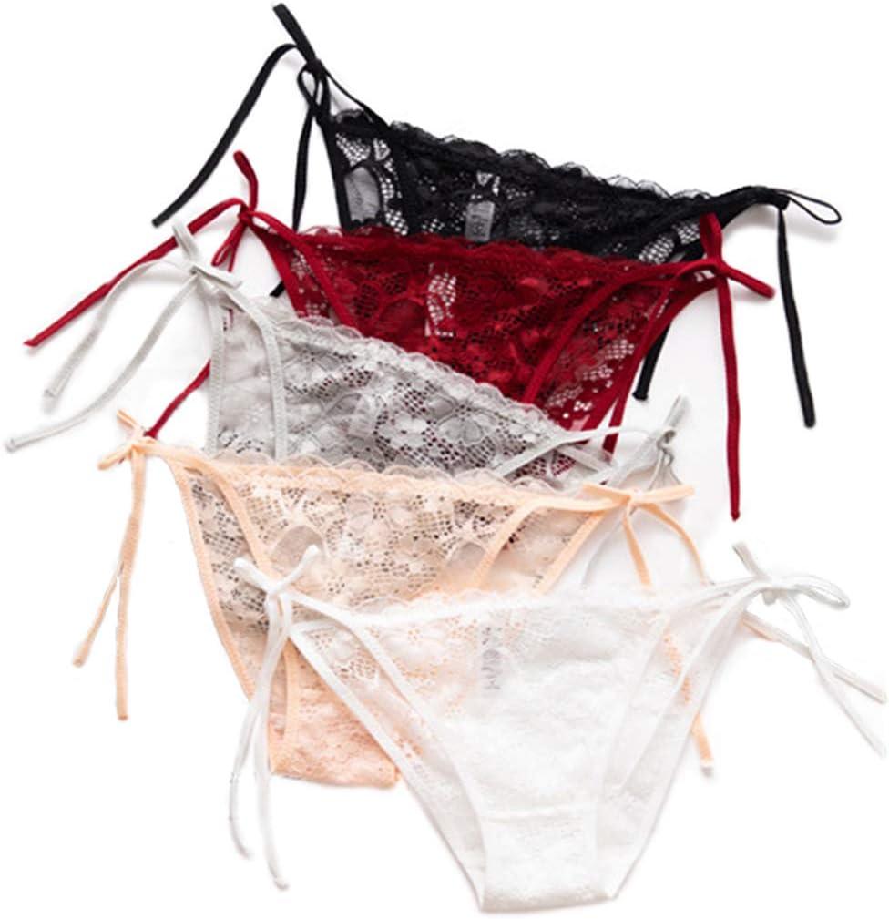 HTRUIYA 5 Pack Women's Side Tie Panties Wild Lace Bikini Adjustable G-String Underwear (Multicolour) One Size