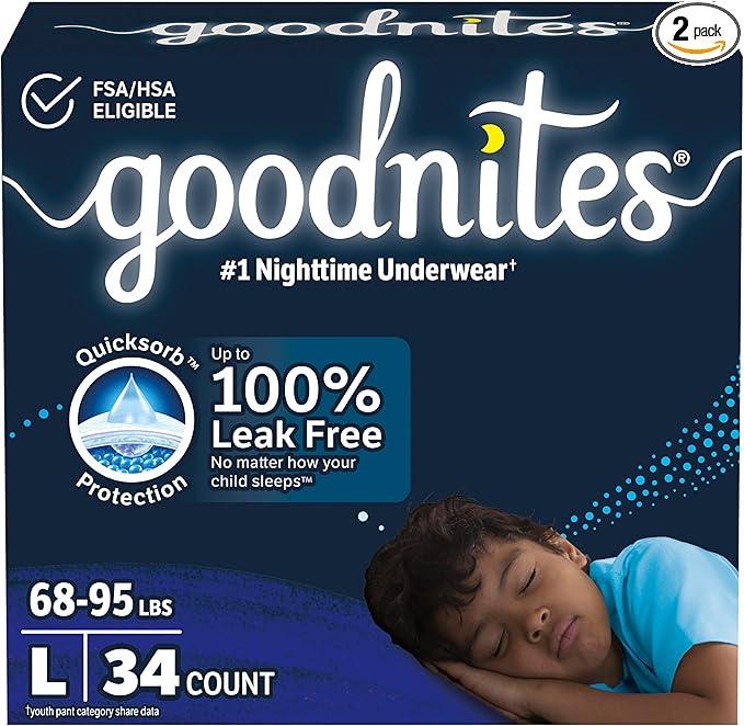 Goodnites Boys' Nighttime Bedwetting Underwear, Size Large (6895 lbs), 34 Ct (2 Packs of 17)