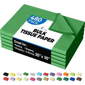 Party Solids Emerald Green Tissue Paper for Gift Bags - 20" X 30" Bulk Tissue Paper Green 480 Sheets - 10lb Newsprint for Packing, Birthday Gift Box Filler, Packing Supplies for Moving Supplies