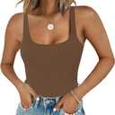 Chunpin Women's Square Neck Sleeveless Bodysuit Double Lined Tops Thong Bodysuit (Large, Brown)