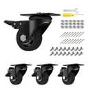 3" Caster Wheels,Caster Set of 4, Heavy Duty Casters with Brake, No Noise Locking Casters with Black Polyurethane (PU) Wheels, Swivel Plate Castors