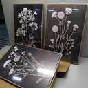 KISSFOX Framed Floral Botanical Canvas Wall Art Vintage Black Background Plant Poster Prints Set of 3 Grey and White Wildflower Painting Modern Farmhouse Decor Pictures Living Room Bathroom Bedroom (Black Floral, 16"x24" Natural Framed)