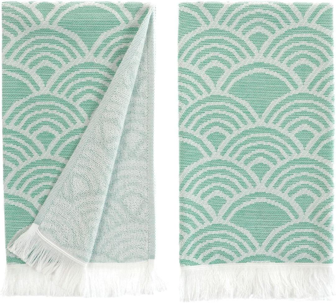 sea me at home Turkish Hand Towels for Bathroom, Kitchen Towels Decorative Set of 2, Luxury Turkish Cotton Dish Tea Towels 14 x 30 Inches for Modern, Boho, and Farmhouse Decor (Green Waves)