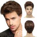 Mens Brown Wig Short Synthetic Heat Resistant Natural Halloween Cosplay Hair Wig for Male
