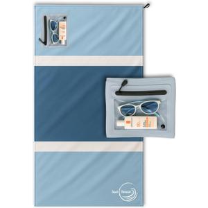 Quick Dry Beach Towel with Waterproof Phone Pocket  Sand Free, Compact Travel Towel for Pool, Boat, Camping & Outdoor Adventures (Blue)