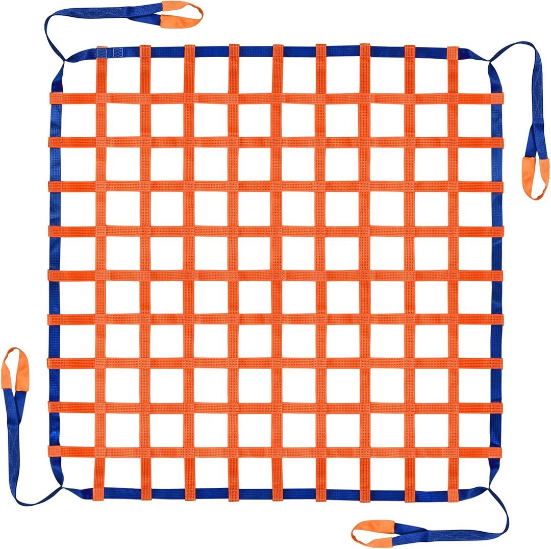 6.56' x 6.56' Polyester Cargo Lifting Net, Flat Sling Hoisting Straps for Loading and Unloading, Heavy Duty Hanging Mesh, 4400 lbs Capacity