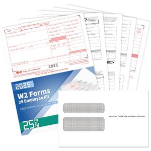 W2 Tax Forms 2025 with Envelopes, 6 Part W2 Kit of Laser Forms for 10 Employees  Compatible with Quickbooks Software & Laser, Inkjet Printers  with 3 W3s, 10 Self Seal Envelopes Included