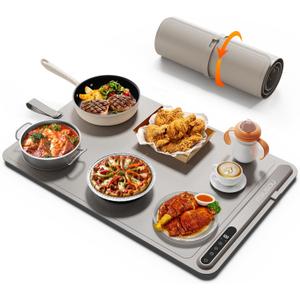 Warming Mat for Food (24"x16") - iTRUSOU 7-Level Electric Warming Tray with 400W High-Power, Timer 099H & Built-In Strap - Rollable Large Food Warming Mat for Parties & Buffet