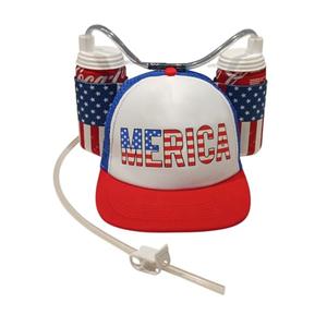 USA Merica Drinking Cap Adjustable Size Hat with Straw for Soda or Beverage Guzzler Drink Helmet - America Drinking July 4th Costume - All American Party Gear