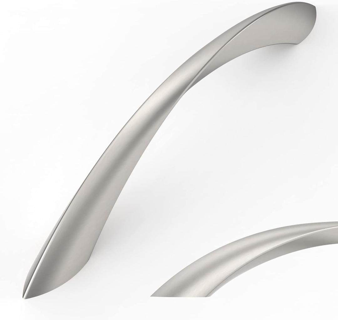 Amerdeco 10 Pack Brushed Satin Nickel 5 Inch(128mm) Hole Centers Kitchen Arch Twisted Cabinet Pulls Cabinet Hardware Kitchen Handles for Cabinets Cupboard Handles Drawer Pulls ZH0048 (5"/128MM Hole Center, Brushed Satin Nickel)