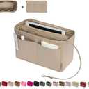 Purse Organizer Insert For Handbags, Purse Organizer With Zipper, Neverfull Organizer, Bag Organizer For Speedy Neverfull ONTHEGO Tote, Handbag and More (Silky Beige, Large)
