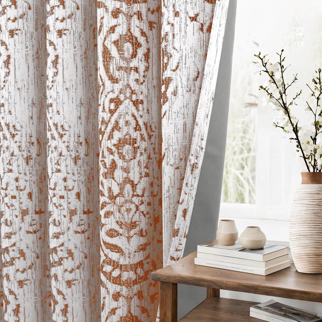 Boho Vintage Black Out Curtains 84 Inch Long,Rustic Farmhouse Floral Blackout Western Terracotta Rust Aztec Mandala Bohemian Mid Century Modern Curtains for Living Room Bedroom Window 2 Panel Set