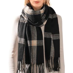 FURTALK Winter Scarf for Women Shawl Soft Tassel Plaid Large Oversized Scarves Wraps (Black)