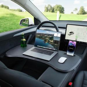 Tesla Model Y 3 S X Foldable Food Tray Desk, Portable Car Laptop Table Compatible with Model Y Juniper & Model 3 Highland, Multipurpose Car Eating Tray for Driver Passenger, Travel Work Accessories