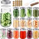 PINIWON Mason Jars 16 oz with Airtight Lids and Bands, 15 Pack Regular Mouth Canning Jars, Clear Glass Pint Jars for Canning, Pickling, Food Storage, DIY Projects, 24 Labels, Brush & String Included