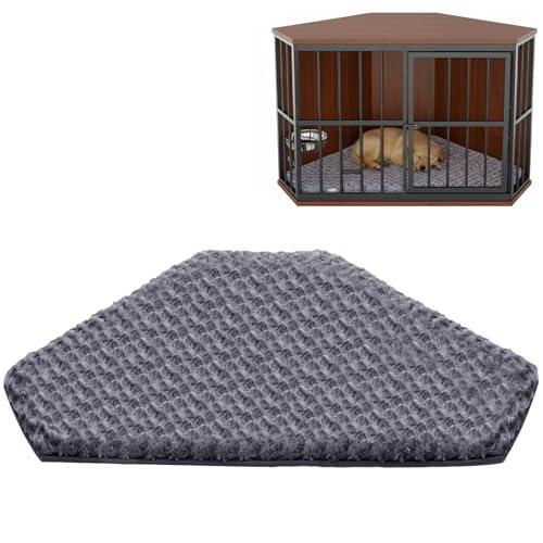 Hahafelt Croblissful 42.5 x 23.8 Inch Dog Kennel Pad Furniture Crate Corner Washable Bed for Large Dogs Deluxe Plush Crate Beds Gray Pet Cage Sleeping Mat Soft Indoor Pet Corner Side Table(Only Mat)
