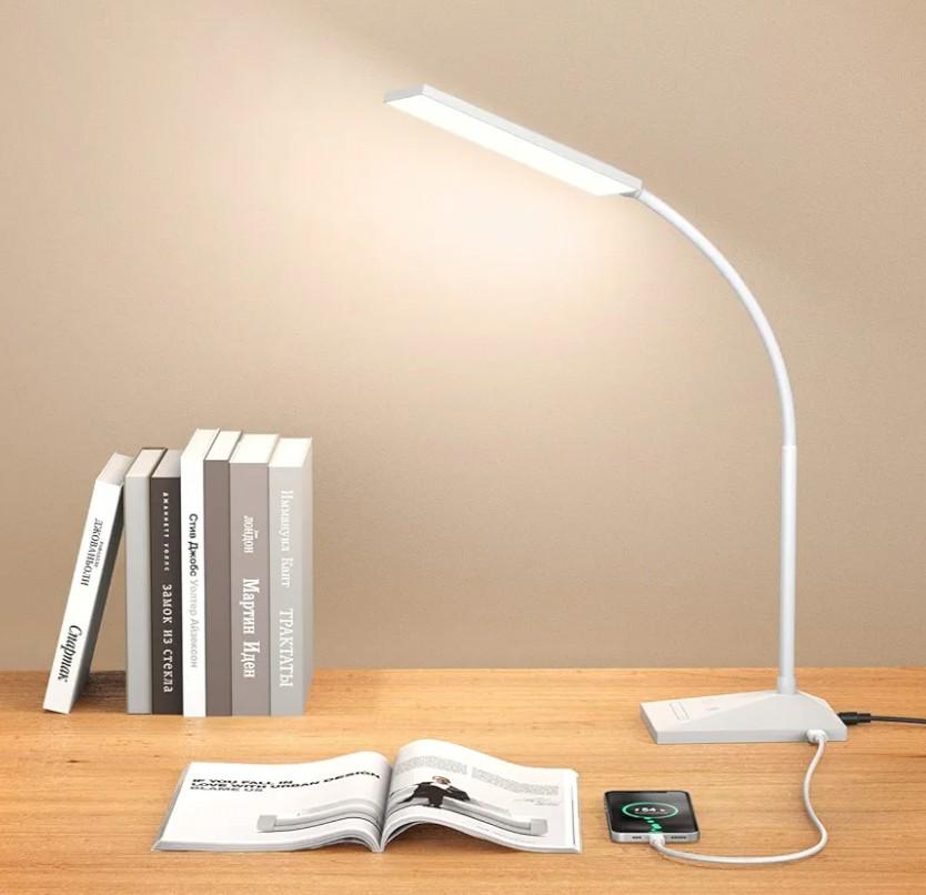 Vansuny LED Desk Lamp with USB Charging Port, Eye-Caring, 5 Color Modes,6 Brightness Levels, Touch Control, Adjustable Neck, Memory Function for Dorm Office Work Bedroom (12W,White)