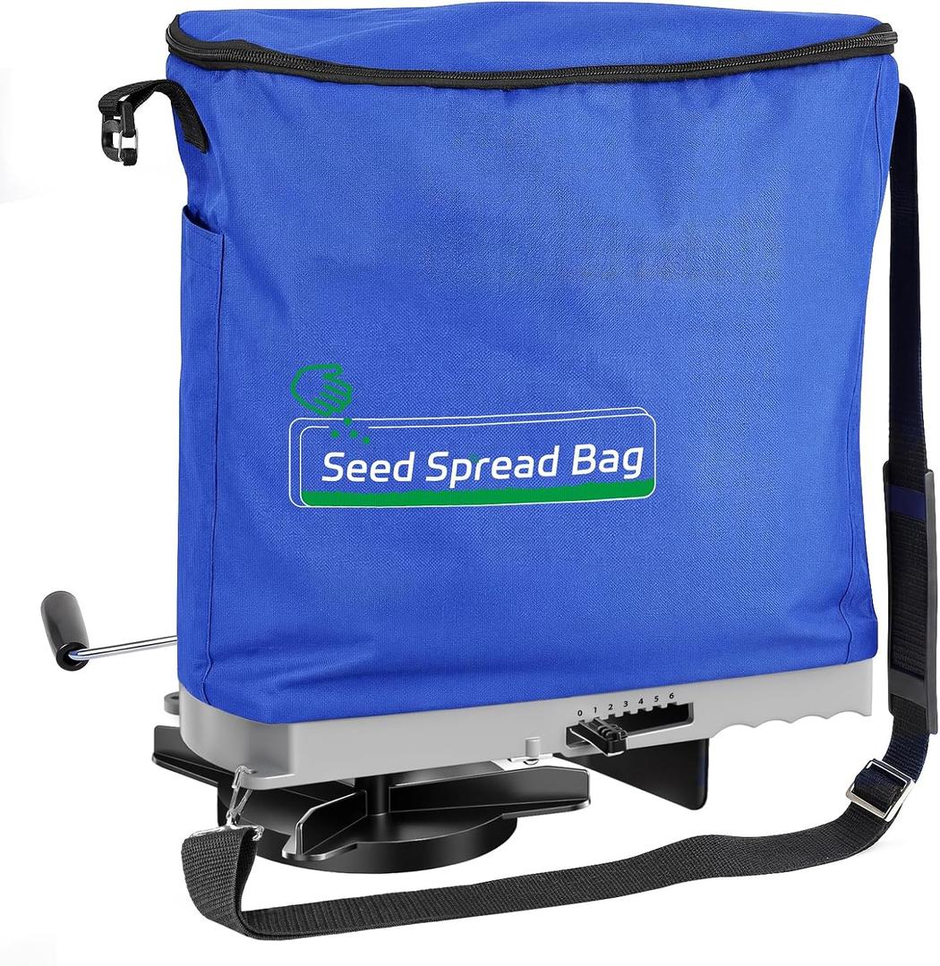 Zipcase 25lb Bag Seed Spreader with Waterproof Bag, Rare Baffle and Accurate Gears, Handheld Grass Seed Spreaders for Lawns, Blue