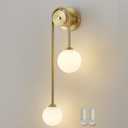 Golden Wall lamp Double Ball, mid-Century Modern Glass Wall sconces,with G9 Tricolor Bulb for Living Room Bedroom Bedside Stairs Restaurant Bathroom Corridor Aisle Lighting, set of 1