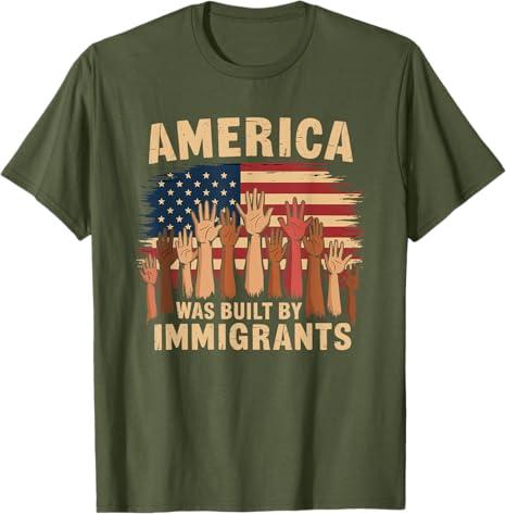 America Was Built By Immigrants T-Shirt, M, Grey