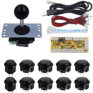 Arcade Game Controller Button Microswitch 8 Way Joystick Zero Delay USB Encoder Cable Stick DIY Kit for PC MAME Retropie Raspberry Pi (Black)