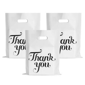 100 Pcs White 12x15" Thank You Bags, Shopping Bags for Goodie, Boutique, Retail, Party Gifts, Clothes, Reusable Plastic Bag with handles (White)
