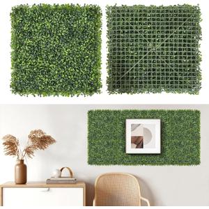 Artificial Grass Wall Panels, 8 PCS 20x20 inch Boxwood Hedge Wall Panels with 100 Zip Ties, Boxwood Backdrop for Outdoor Indoor Decorative Fences Privacy Hedge