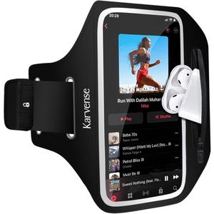 Running Phone Holder, Arm Band for Running for iPhone & Samsung Galaxy, Cell Phone Armband Holder for Walking, Gym, Workout, Men, Women, w/Adjustable Strap & Zipper Pocket (Black-L)