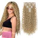 LONAI Hair Extension,9PCS Brown 22" Curly Clip in Hair Extensions LN002 Long Soft Thick Synthetic Hairpieces for Women-Golden Blonde with Highlight
