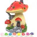 Fairy Garden House, Resin Miniature Mini Mushroom House and Tiny Mushrooms Figurines (Red)