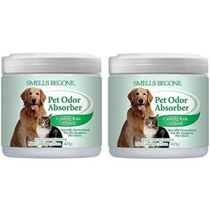 SMELLS BEGONE Air Freshener Odor Absorber Gel - 15 oz, Pack of 2 - Absorbs and Eliminates Odor in Pet Areas, Bathrooms, Cars, & Boats - Made with Essential Oils - Calming Rain Scent