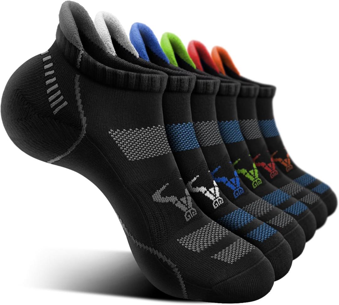 BULLIANT Men Running Socks 6Pairs-Ankle Athletic Socks Wicking Cushioned for Men Walking-Arch Compression Support 10-12