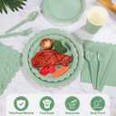 175 Pcs Party Plates and Cups and Napkins Sets, 9" Paper Plates, 7" Dessert Plate, 9oz Cups & Cutlery, 25 Guest Scalloped Sage Green Party Supplies for Wedding, Bridal Baby Shower, Birthday