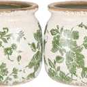 2 Pcs Vintage Planter Large Ceramic Plants Pot Beige Green Vintage Floral Ice Crack Cottage Scroll Vase Flower Vase Pot Indoor Plants Home Kitchen Decor Farmhouse Antique Decorative Gifts