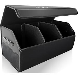 Car Trunk Organizer for SUV Sedan,Extra Large,Premium PU Leather Foldable Cargo Storage Box with Magnetic Lid,Multi-Compartment Collapsible Trunk Organizers (Black)