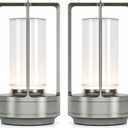 Portable Metal Table Lamp for Indoor/Outdoor ,Rechargeable Cordless LED Lamp, 3-Colour Infinitely Dimming Battery Powered Small Desk Lamp, Restaurant/Bedroom/Bar/Coffee/Camping Light (Sliver Set of 2)