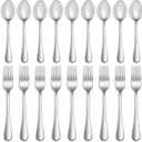 16 Pcs Forks and Spoons Silverware Set,Food Grade Stainless Steel Flatware Cutlery Set for Home,Kitchen and Restaurant,Mirror Polished,Dishwasher Safe - 8 Dinner Fork(8 inch) and 8 Teaspoon(6.5 inch)