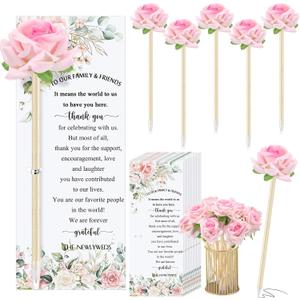 Spakon 36 Set Wedding Favors Pens for Guests Bulk - Bridal Shower Artificial Rose Flower Pen Thank You Cards with Twine Ballpoint Pen Black Ink for Wedding Games Office Proposal Gift(Classic Style)