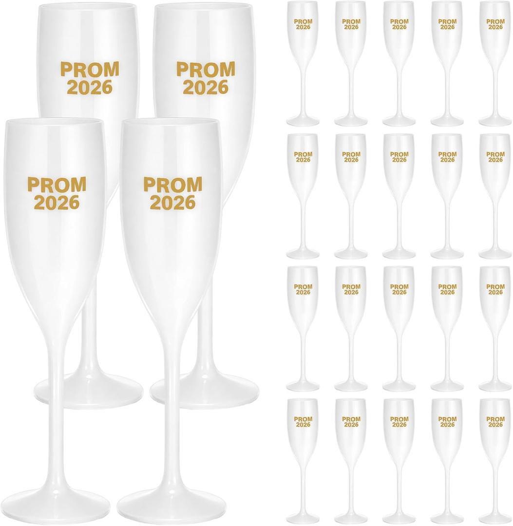 Meanplan 24 Pack Prom 2026 Graduation Champagne Flutes 6oz Plastic Champagne Flutes 2026 Prom Decorations Graduate Party Favors Cocktail Cups Drinkware