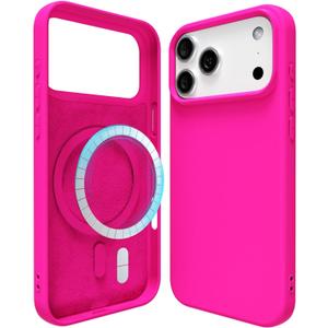 oakxco Silicone Case for iPhone 17 Pro Max Compatible with Magsafe Magnetic Wireless Charging, Slim Thin Soft Rubber Gel with Magnet, Matte TPU Mag Cover for Women Men, Neon Hot Pink
