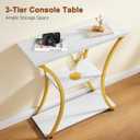 Hoctieon 3 Tier Console Table with Open Wood Shelves, Decorative Entryway Table with Curved Metal Frames, Narrow Sofa Table for Entrance, Living Room, Hallway, Gold and White Marbled, 31.5" L x 11.8" W x 31.5" H