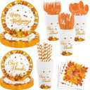 MEHOFOND 192Pcs Happy Thanksgiving Party Supplies, Give Thanks Dinnerware Sets, Thanks Giving Autumn Maple Leaves Plates Napkins Tableware for Fall Friendsgiving Dinner Party Decor