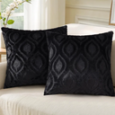 decorUhome Throw Pillow Covers 26x26 Inch Set of 2, Soft Plush Faux Wool Black Solid Couch Pillow Covers, Accent Farmhouse Neutral Square Pillow Cases for Sofa Bed Living Room Home Decor