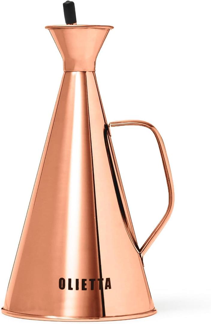 Olietta Olive Oil Dispenser Bottle Copper Stainless Steel Non Drip Leak Proof No Mess Vinegar Pourer & Kitchen Drizzler 34 oz 1000ML 1 Litre Great for Pouring & Drizzling Easy to Clean & Leakproof (33.8 Ounces)