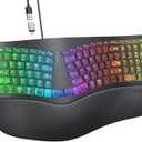 MEETION Ergonomic Keyboard Wired, 7 Colors Transparent Backlit, 4 Brightness, 1 RGB Breathing Backlit, Comfortable Wrist Rest Cushion, USB-A/USB-C Adapter Ergo Keyboard for Windows Mac Computer Laptop