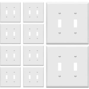 ENERLITES Toggle Switch Wall Plate, 2-Gang 4.88" x 4.92", Mid-Size, UL Listed, 8812M-W-10PCS, White (10 Pack)