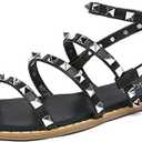 katliu Women's Flat Sandals Strappy Studded Sandals Gladiator Sandals with Ankle Strap, Size 8.5
