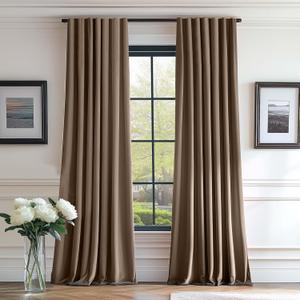 Lazzzy Dark Brown Velvet Curtains Room Darkening Thermal Insulated Curtains 96 Inch Long Window Drapes for Bedroom Living Room Super Soft Luxury Rod Pocket Window Treatment, 2 Panels, Truffle