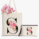 Initial Canvas Tote Bag for Women, Personalized Monogrammed Tote Bags with Makeup Gift Bag for Wedding Bridesmaids Birthday