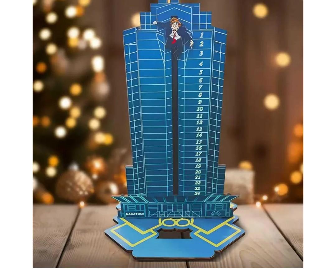 2025 Advent Calendar, Wooden Diehard Advent Calendar Dropped Nakatomi Plaza Tabletop Christmas Countdown Calendar Ornament for Kids Adults Home Decoration (Blue-A)